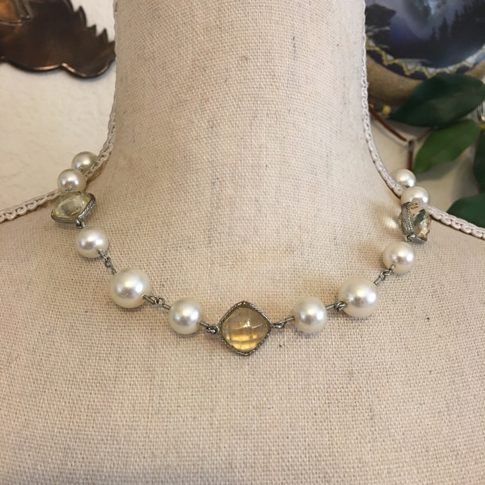 Vintage faceted stone and pearl linked necklace